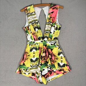 Snidel Romper Size Small Tropical‎ Floral Deep V Neck Sleeveless Playsuit Resort